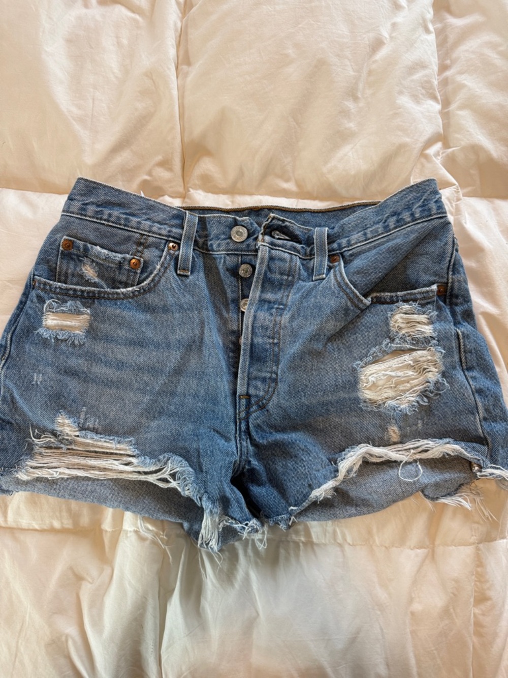 Levi's 501 Distressed Light Blue Denim Cutoff Shorts